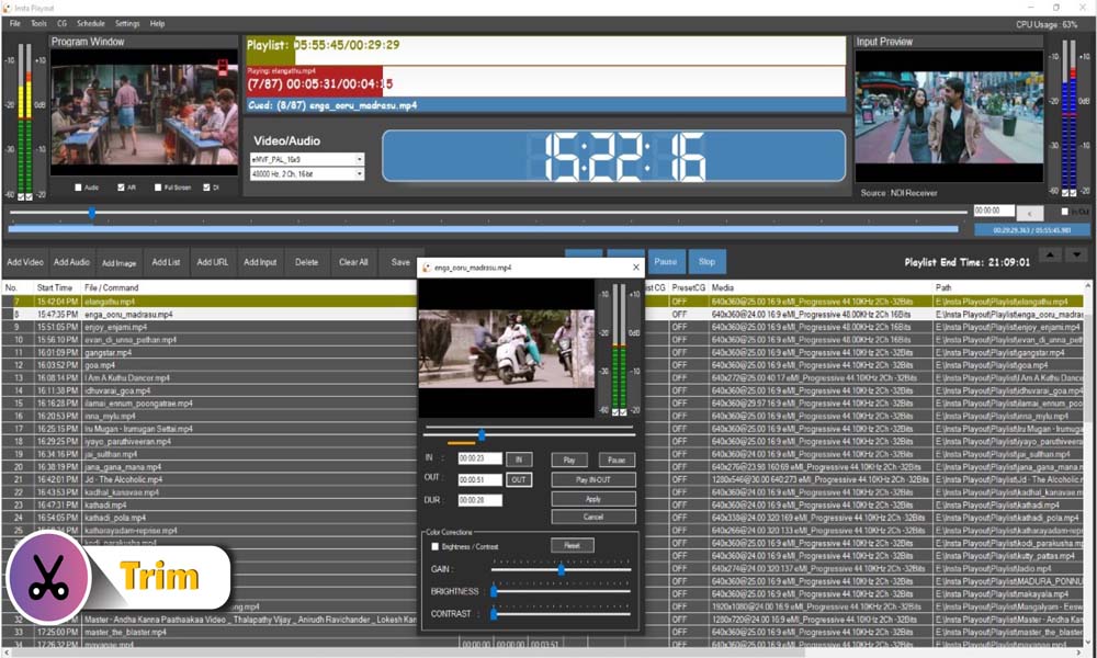 Insta Playout Trim Editor — broadcast playout software