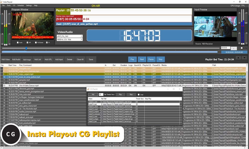Insta Playout CG Playlist — broadcast playout software