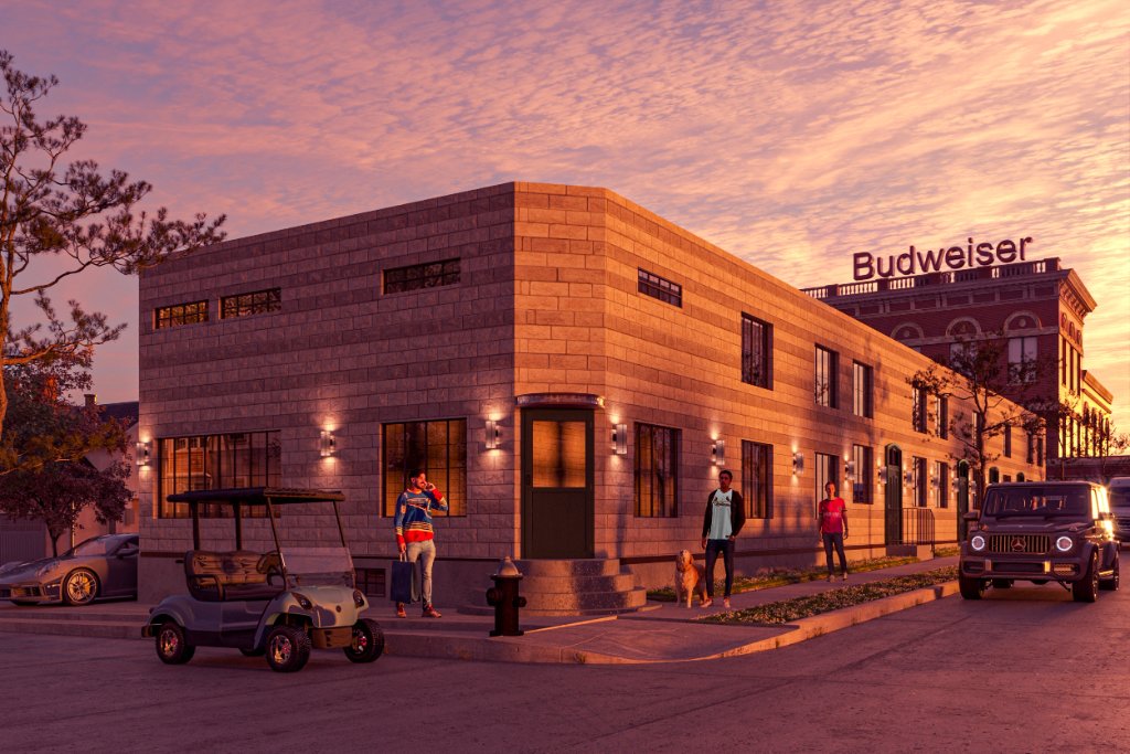 Brewhouse Lofts exterior at dusk