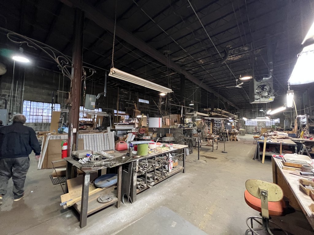 Interior of the original 930 Sidney Street bronze manufacturing warehouse, summer 2024, before renovation began.