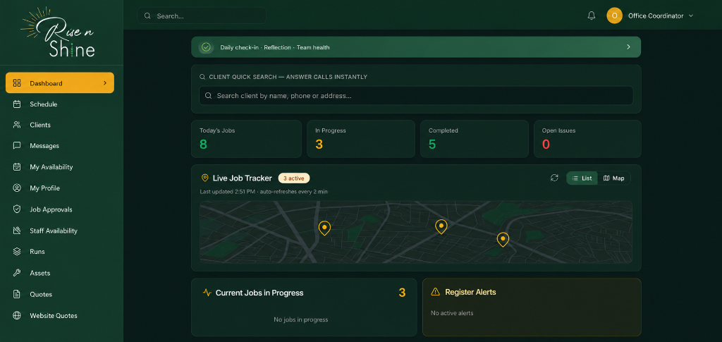 Rise N Shine app dashboard preview