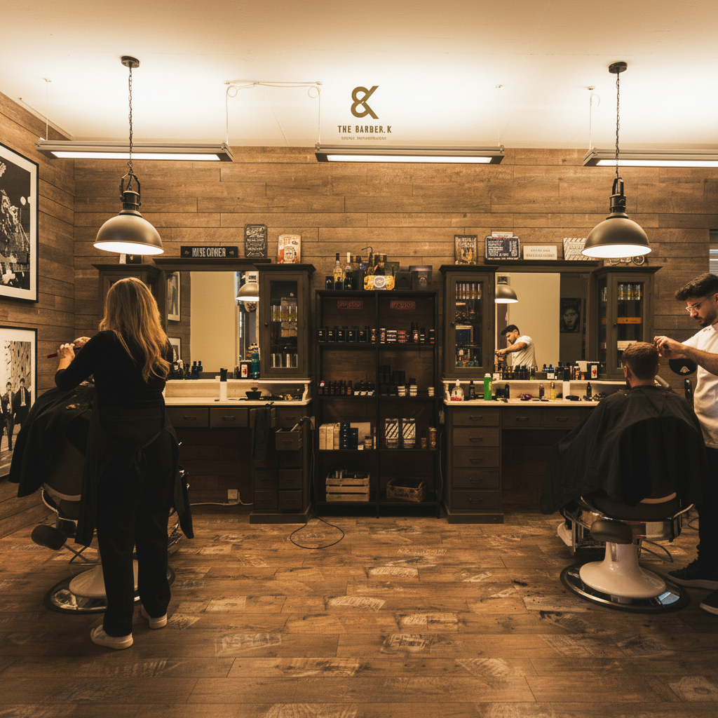 Interiören i The Barber K – Chesterfield-möbler och klassisk barbershop-atmosfär i Kalmar