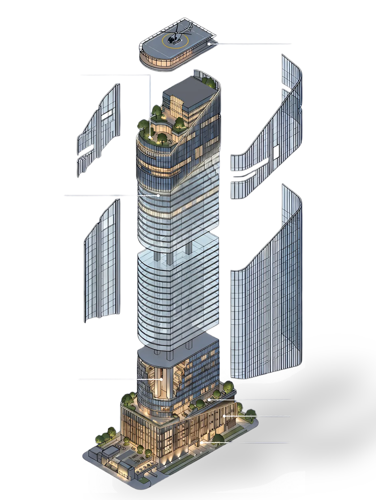 Tower 1970 Exploded Render