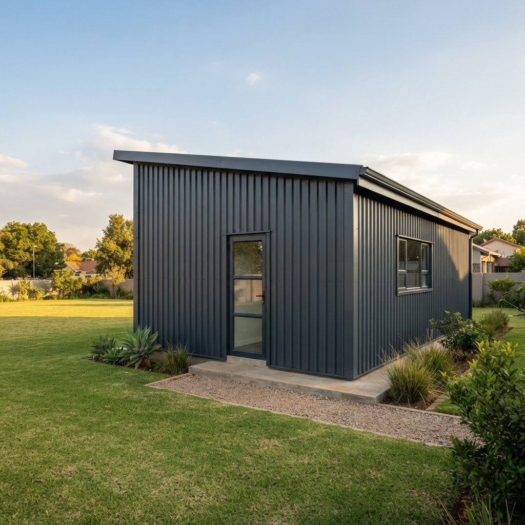 AI-generated illustration of a steel-framed Ironveld home exterior