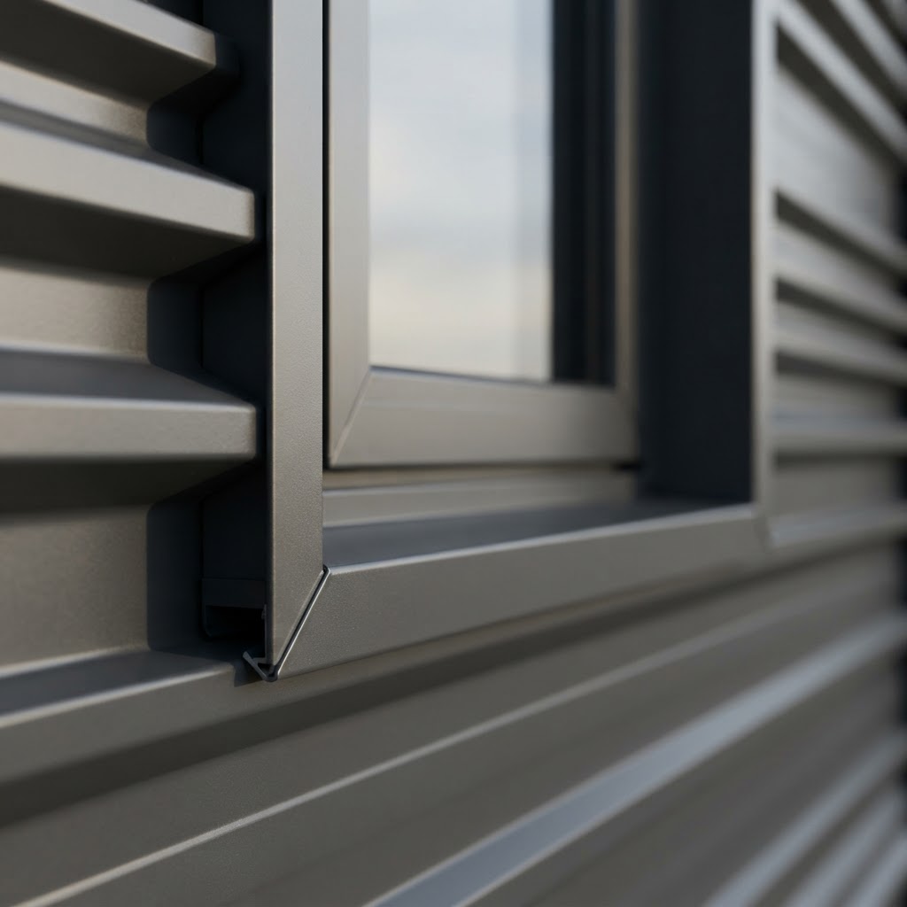 AI-generated illustration of a charcoal aluminium window detail
