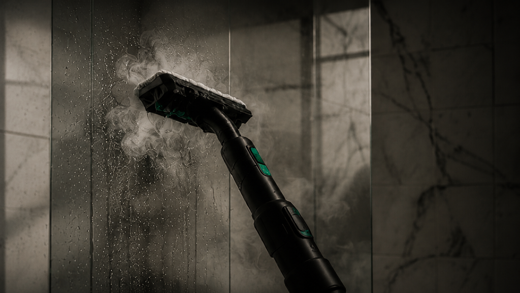 Steam cleaning a glass shower partition