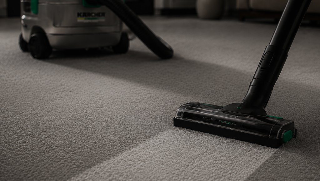 Professional cleaning equipment on carpet