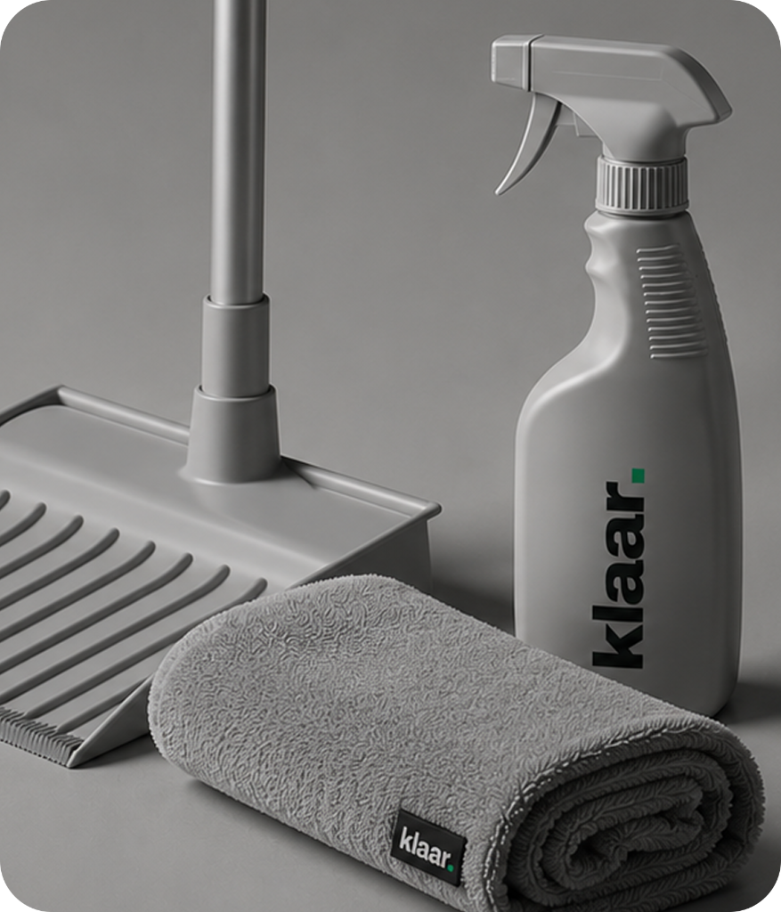 Cleaning spray bottle and folded towel