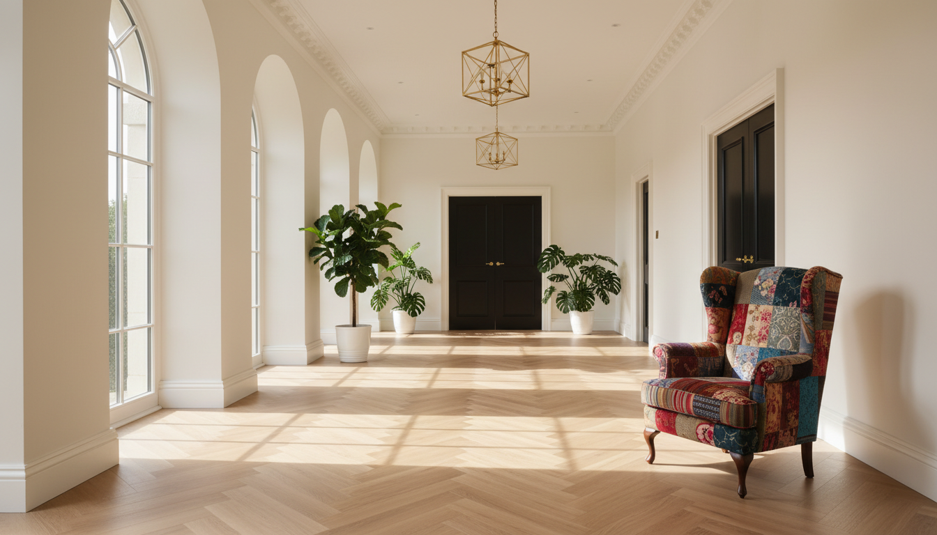 Heritage Impressions luxury herringbone vinyl flooring in elegant hallway