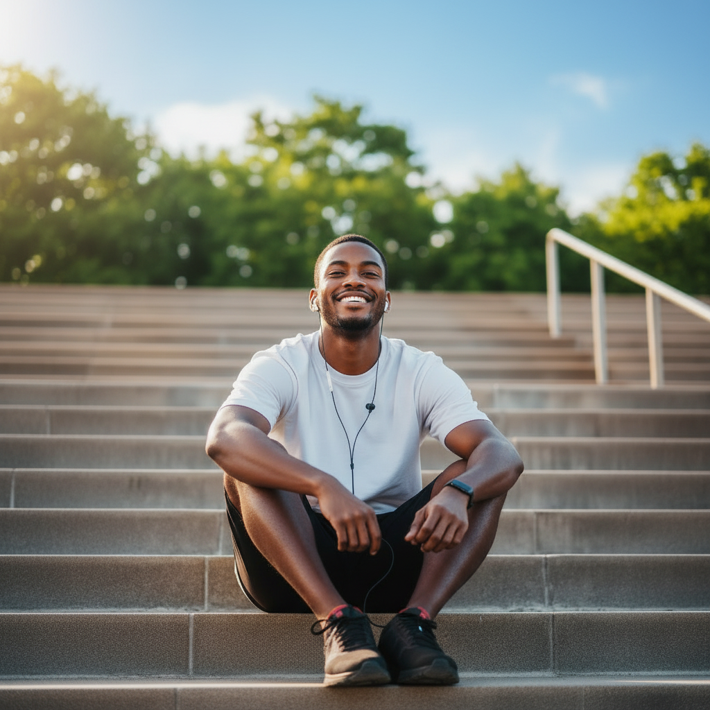 Man with headphones outdoors
