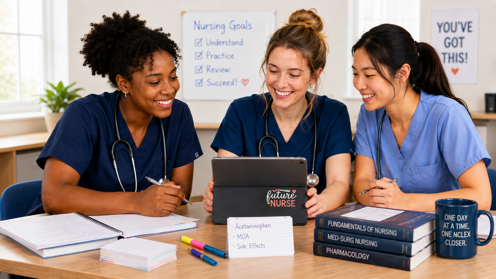 Nursing students studying together