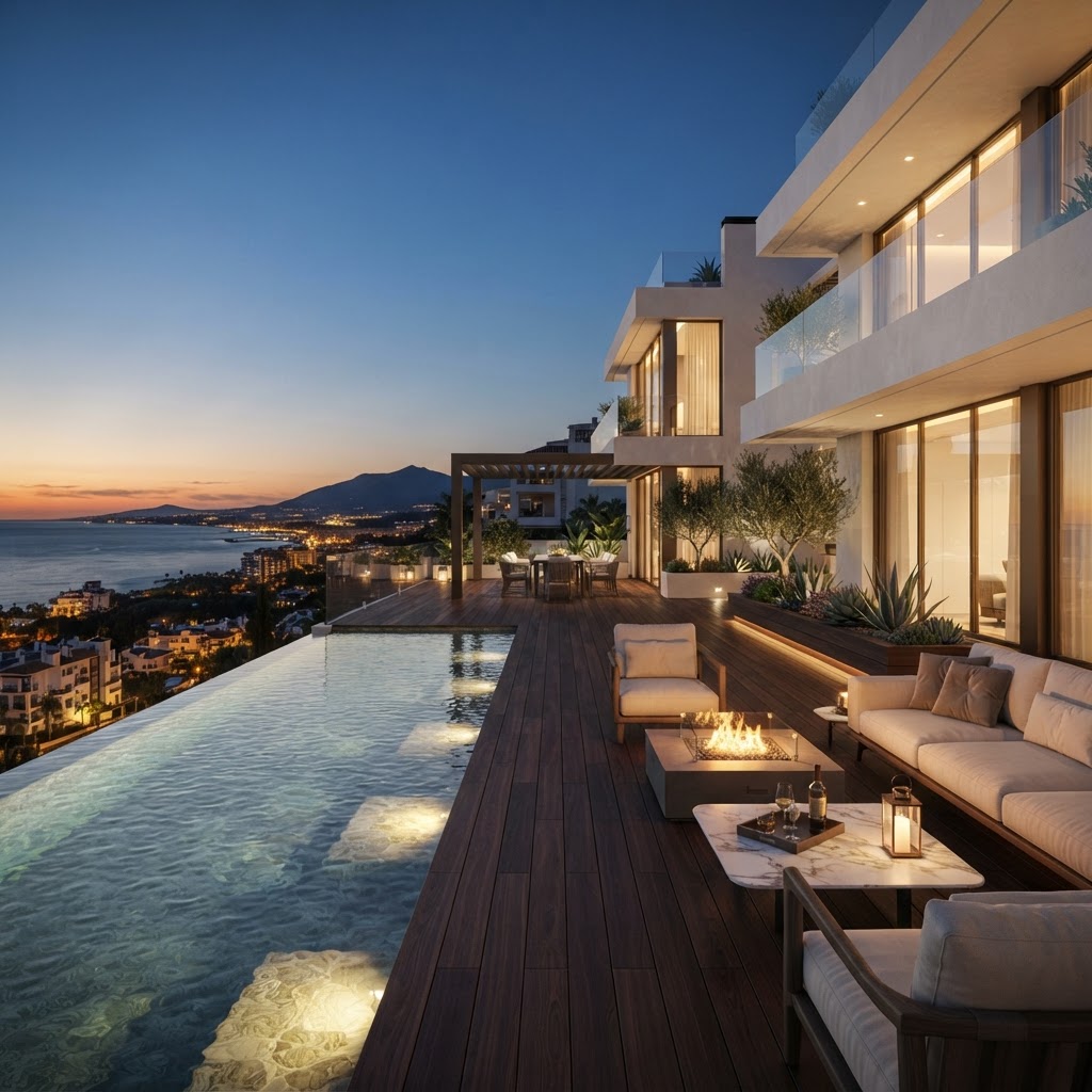 Duplex terrace render at dusk