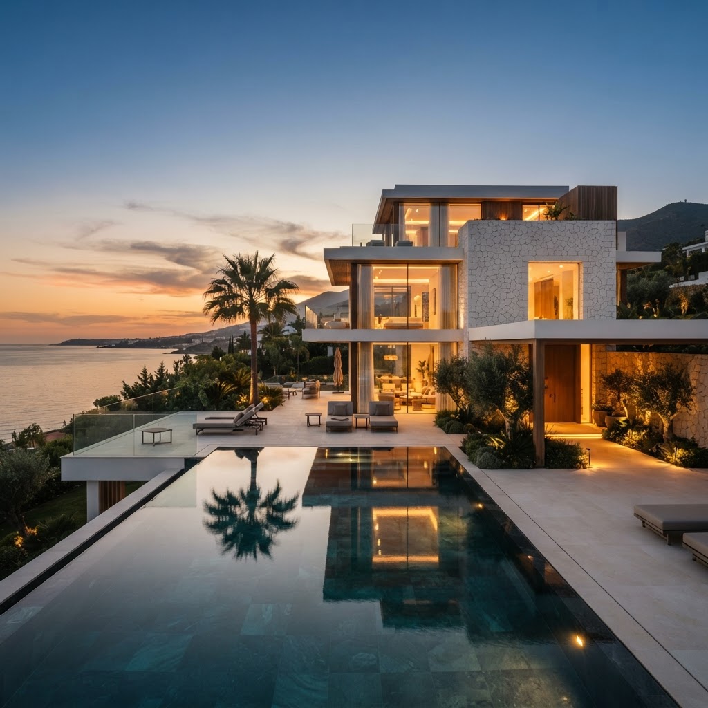 Marbella Golden Mile branded residence at dusk