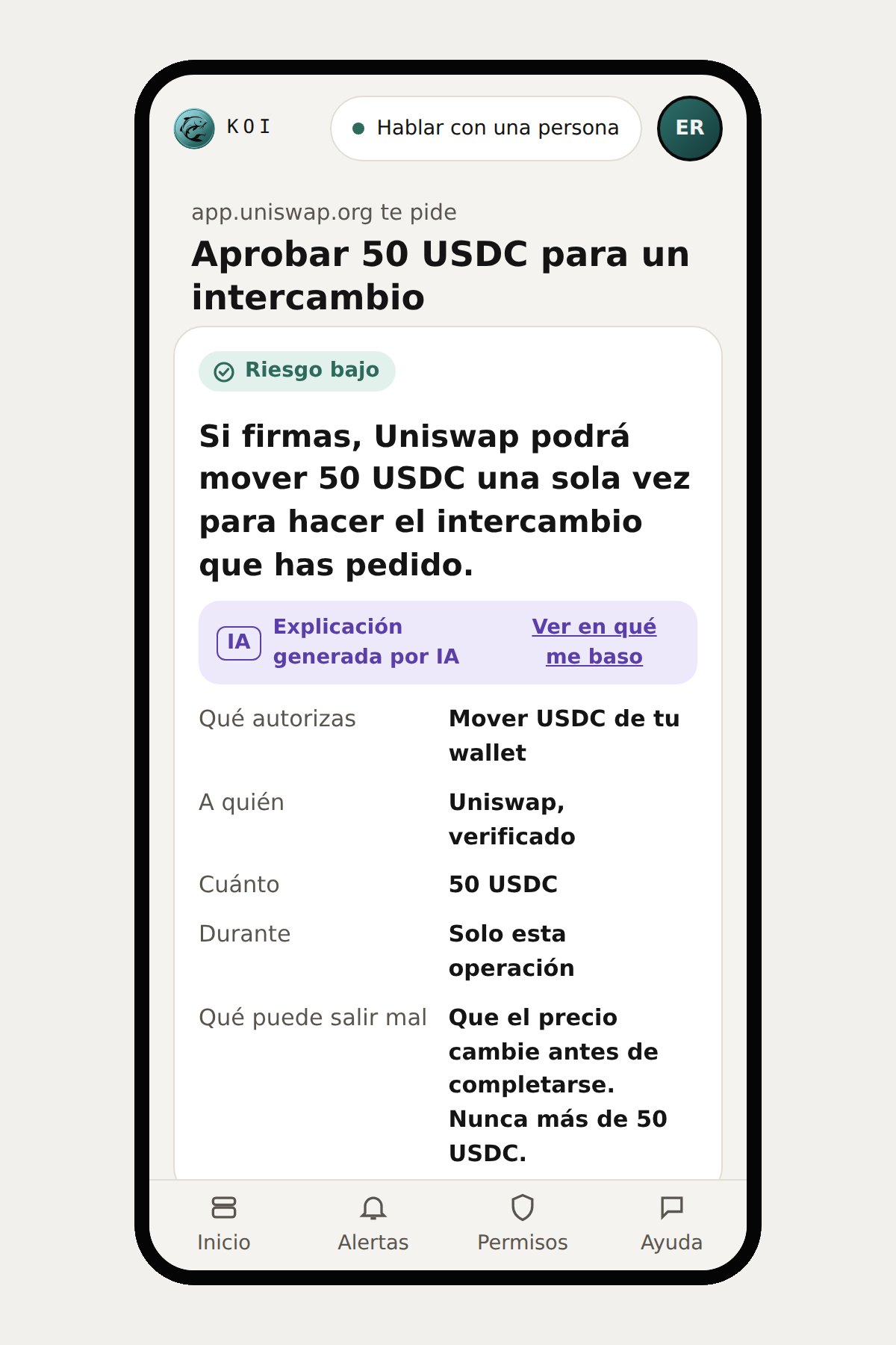 Transacción de bajo riesgo