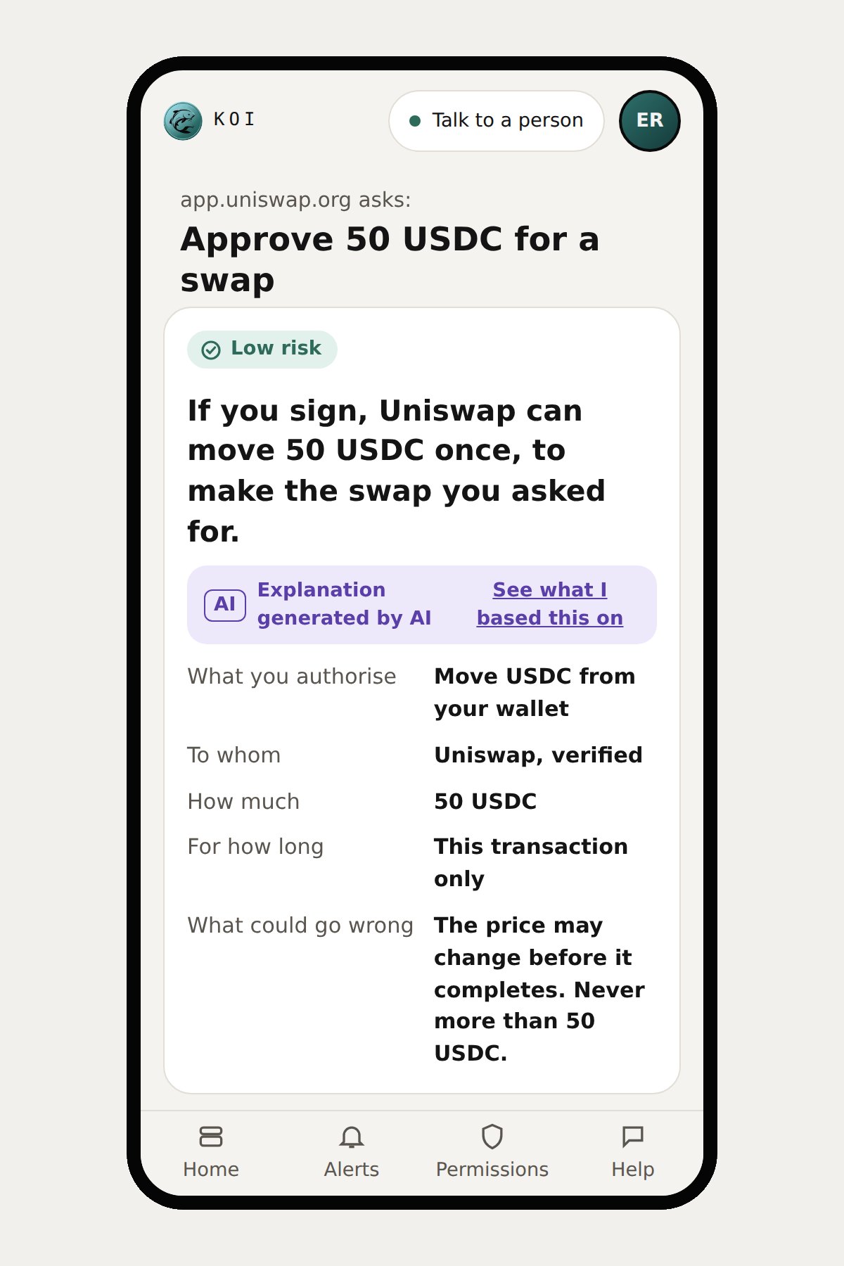 Low-risk transaction