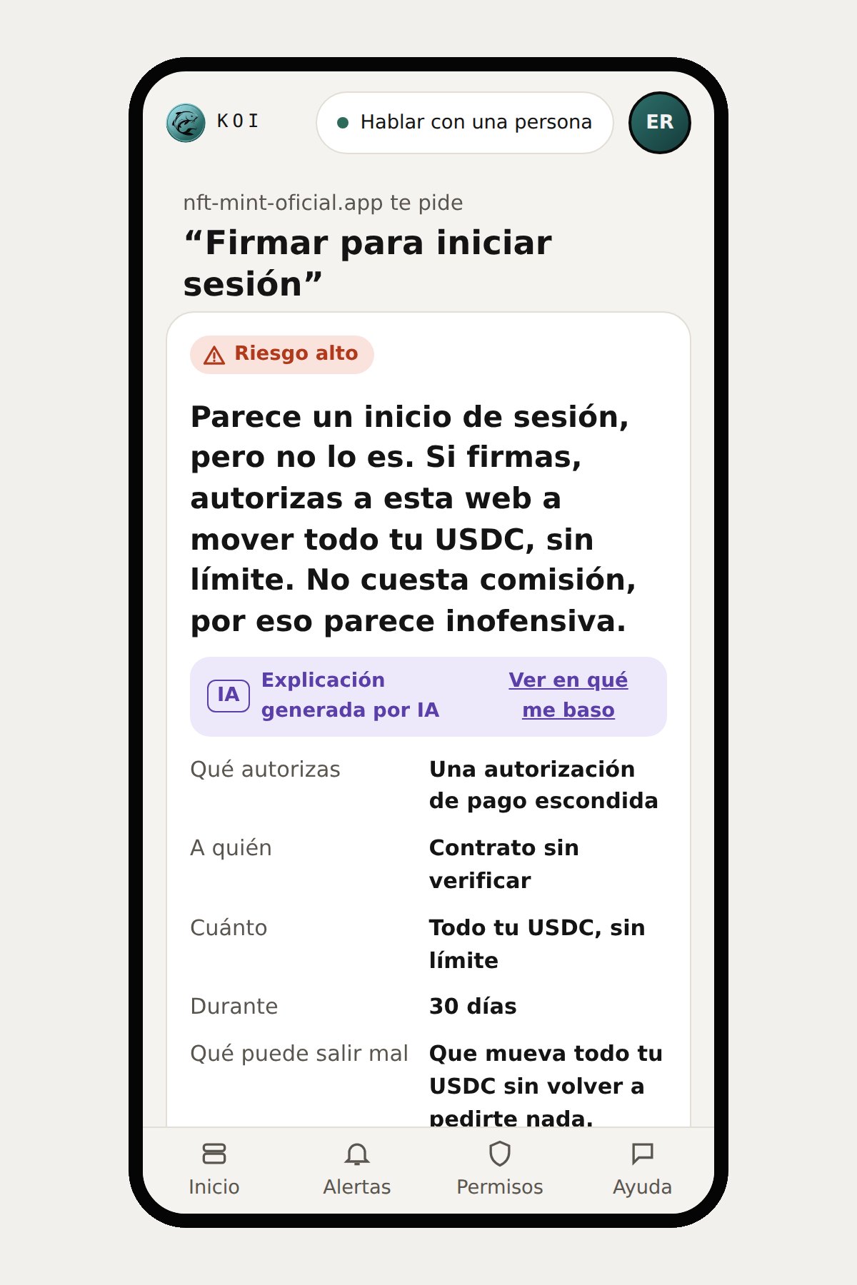Alerta de firma camuflada