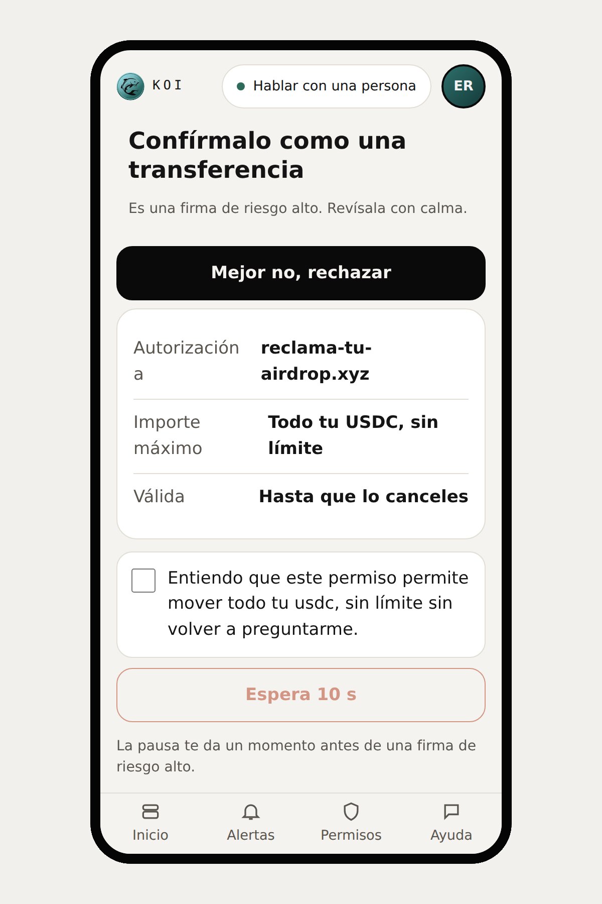 Confirmación con pausa