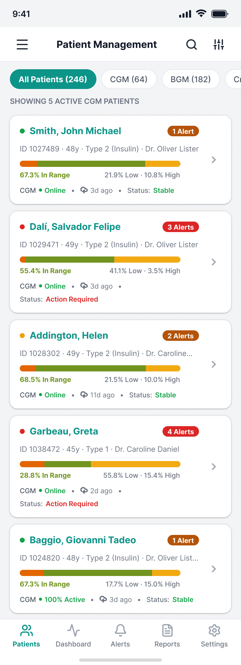 Patient list, mobile version