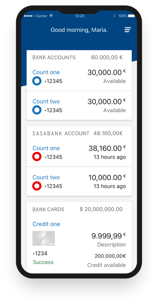 Dashboard with aggregated accounts