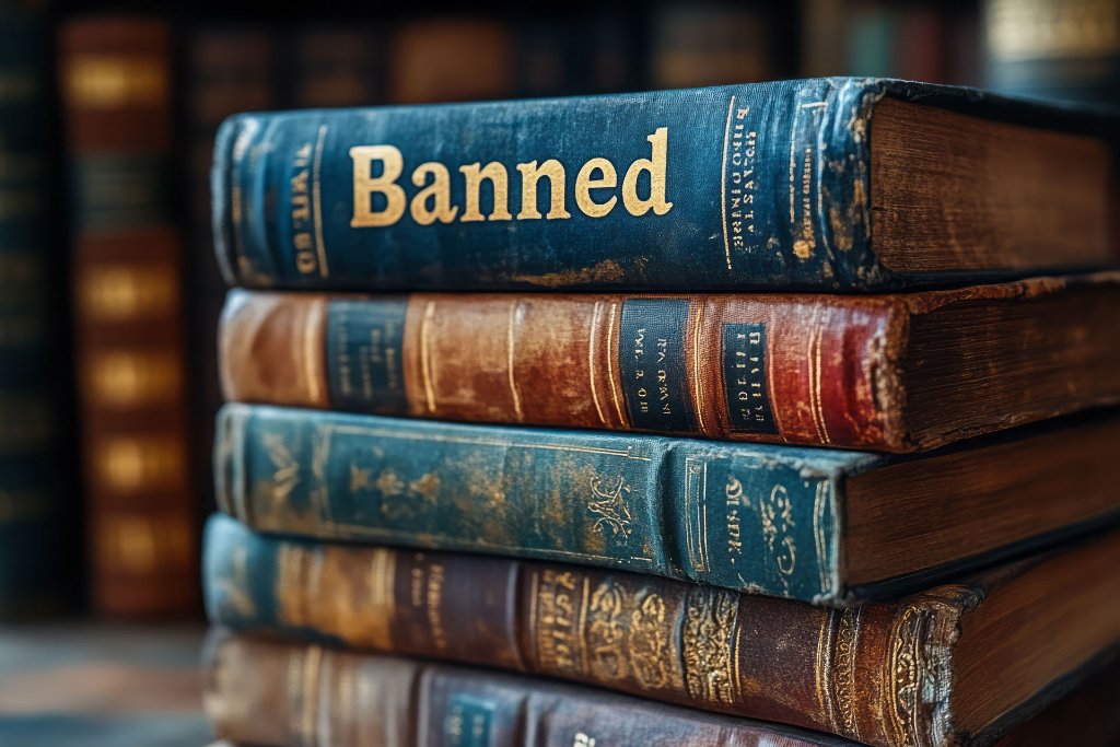 A stack of antique banned books