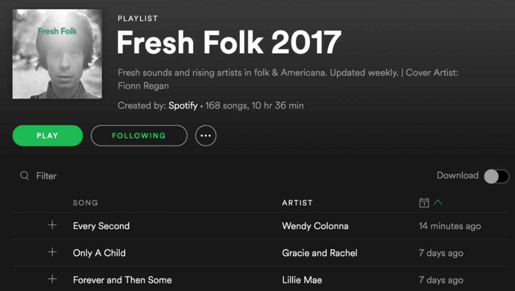 Fresh Folk 2017 Playlist