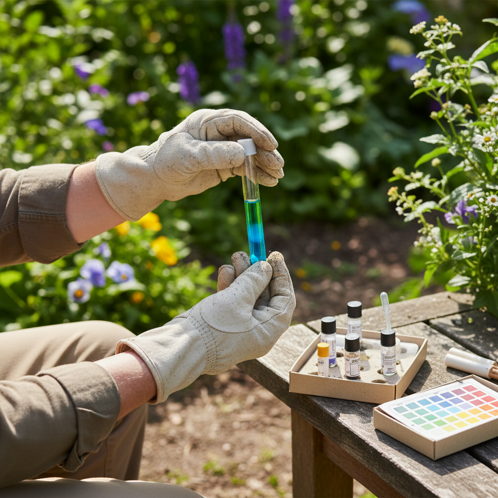 Performing a soil pH test in a Muscat garden