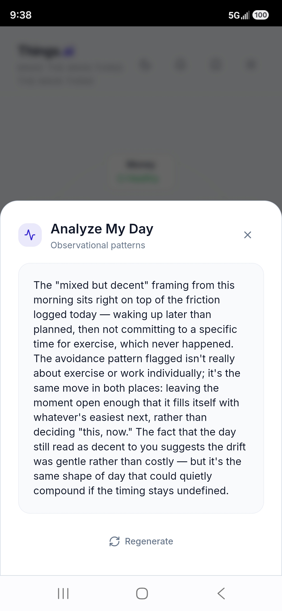 Things.ai Analyze My Day screen