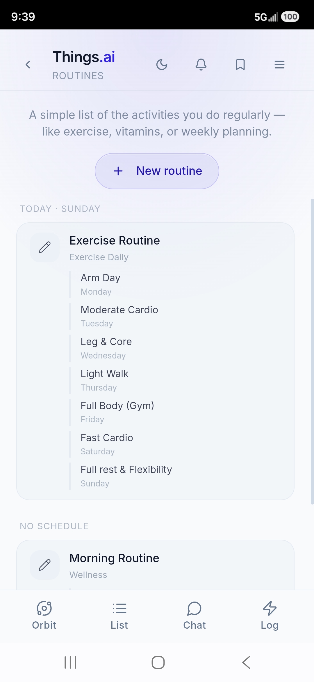 Things.ai Routines screen