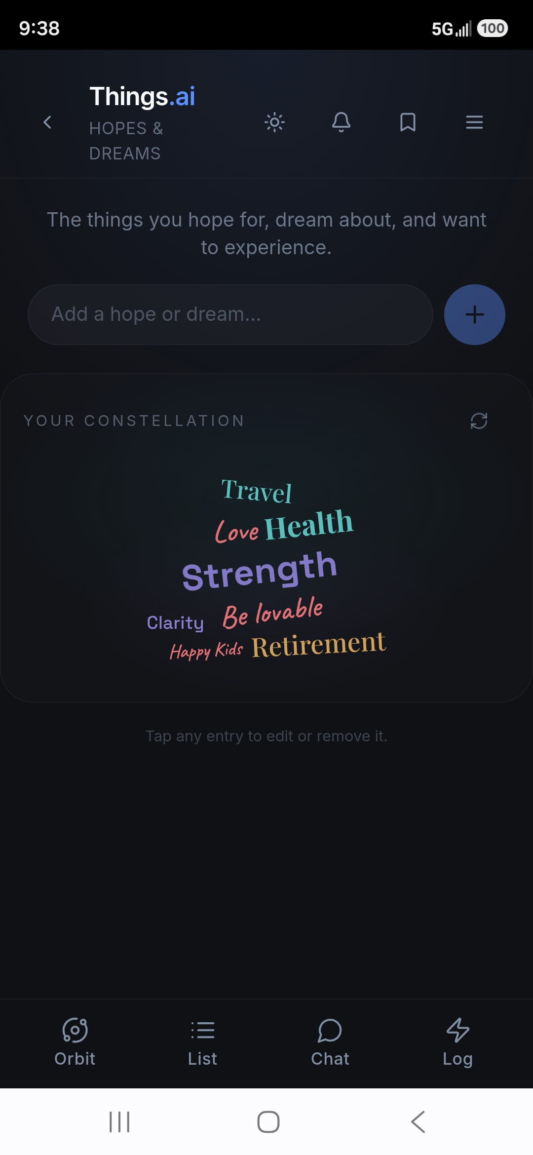 Things.ai Hopes & Dreams screen