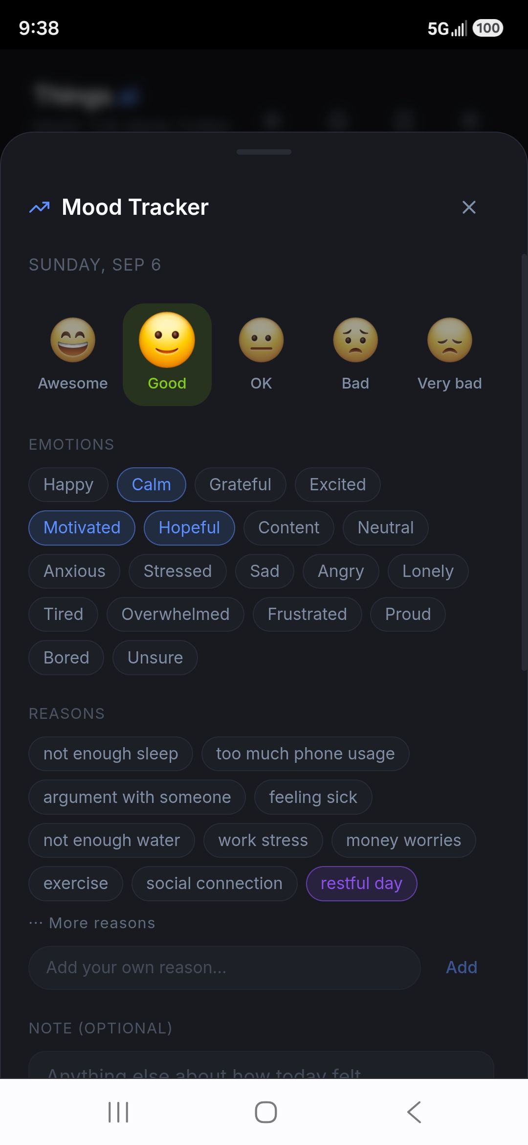 Things.ai Mood Tracker screen