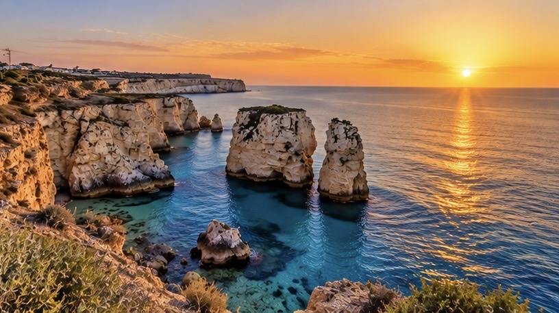 Sea arch on the Cyprus coast at sunset