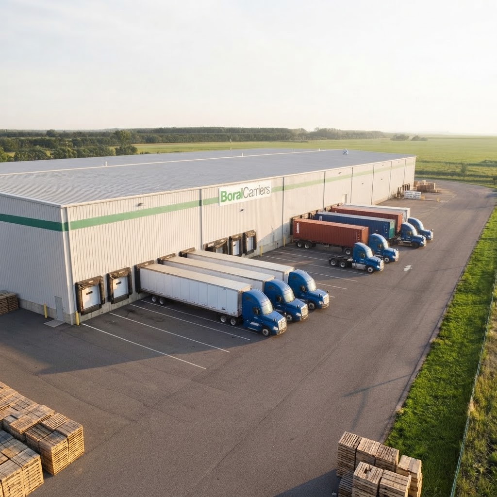 Boral Carriers warehouse facility with trucks and trailers at Port of Houston