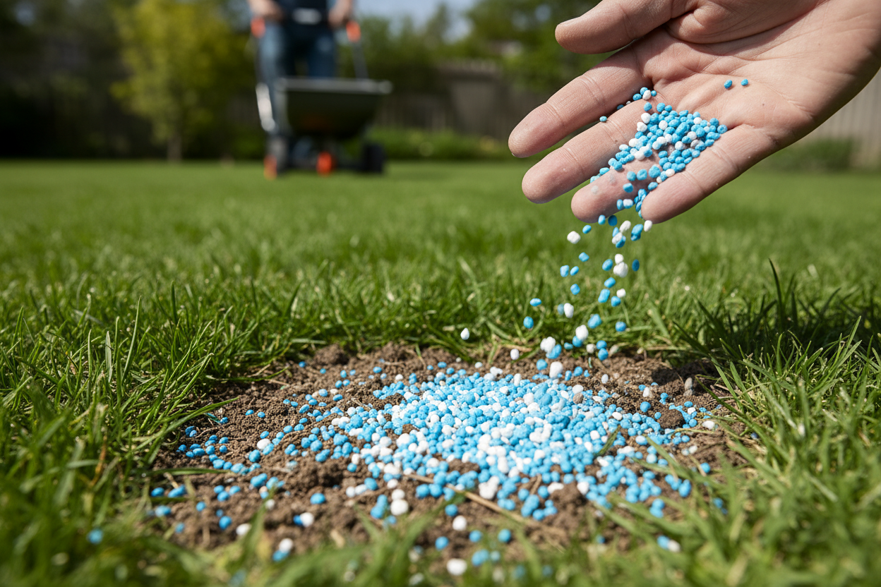 Chemical fertilizer granules for garden use