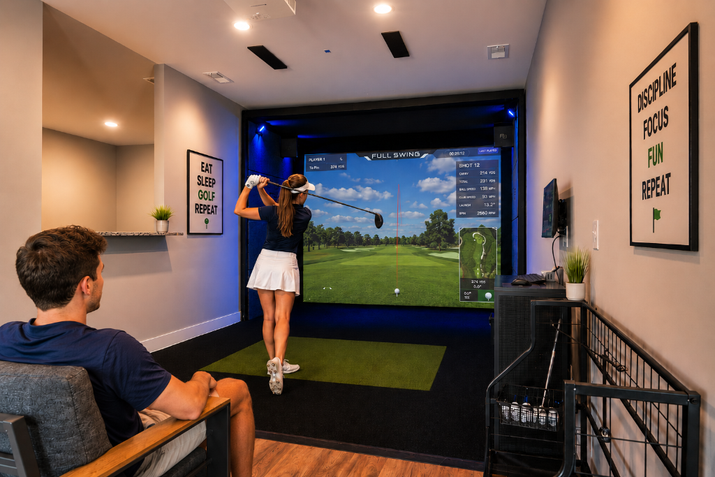 Indoor golf simulator at Belle Acres Golf Course in Cookeville, TN