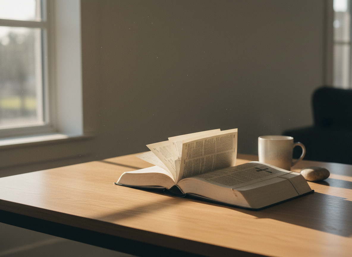 Open Bible with warm natural light