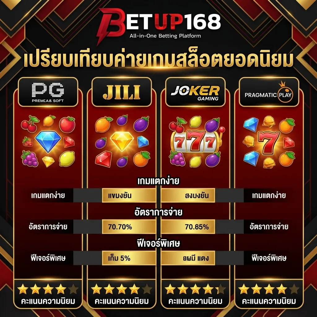 เปรียบเทียบค่ายสล็อต PG JILI Joker เล่นค่ายไหนดี?