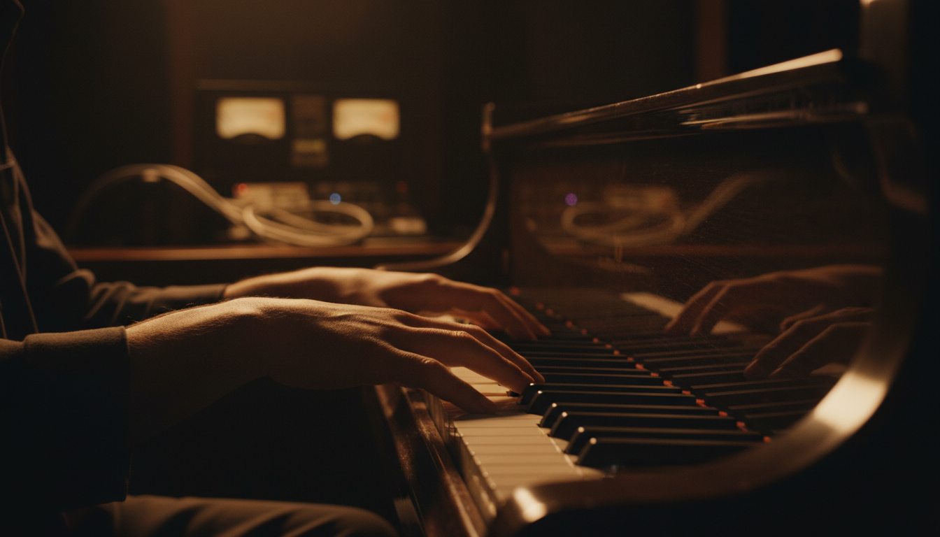 Grand piano in dark studio