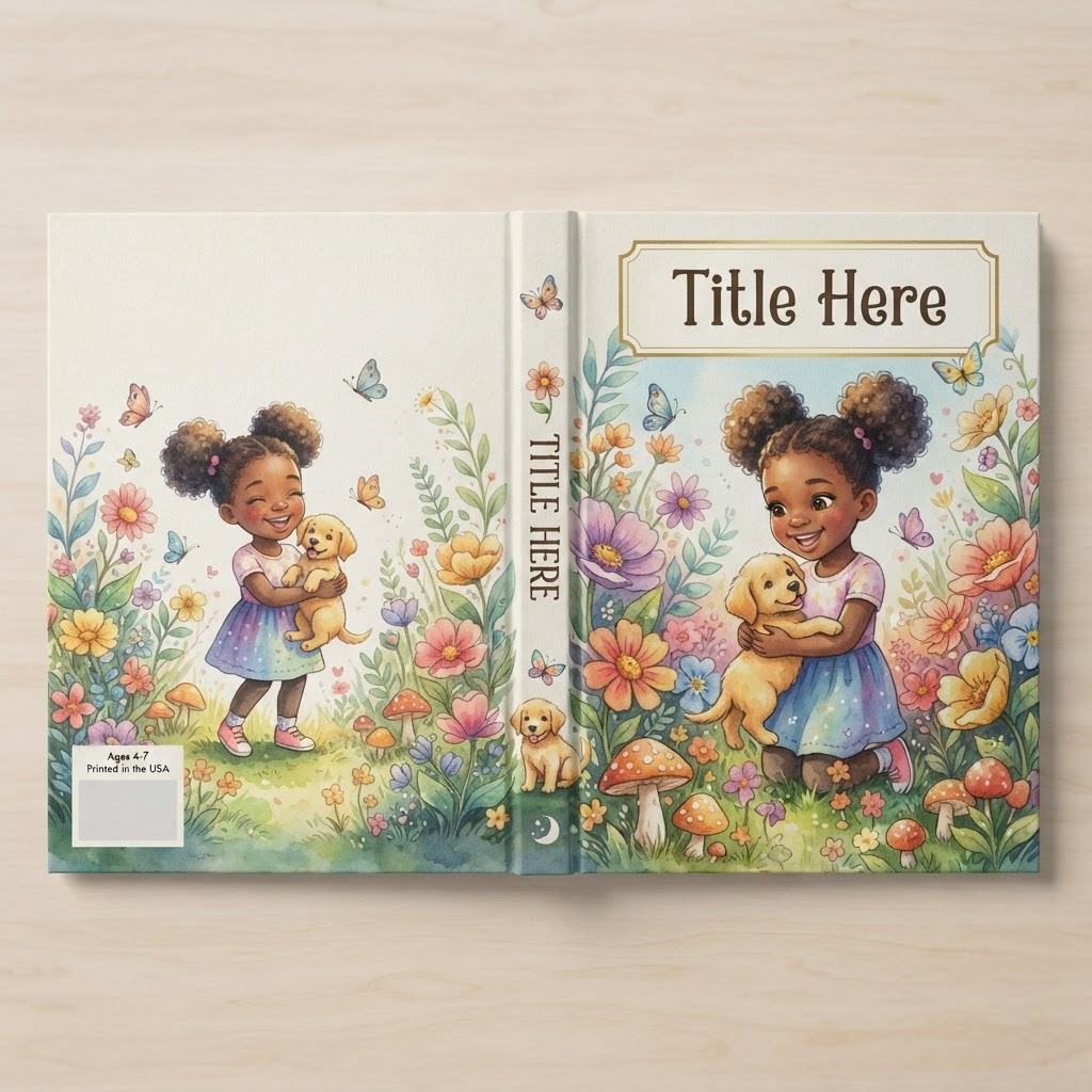 Sample wraparound children's book cover: back cover, spine, and front cover