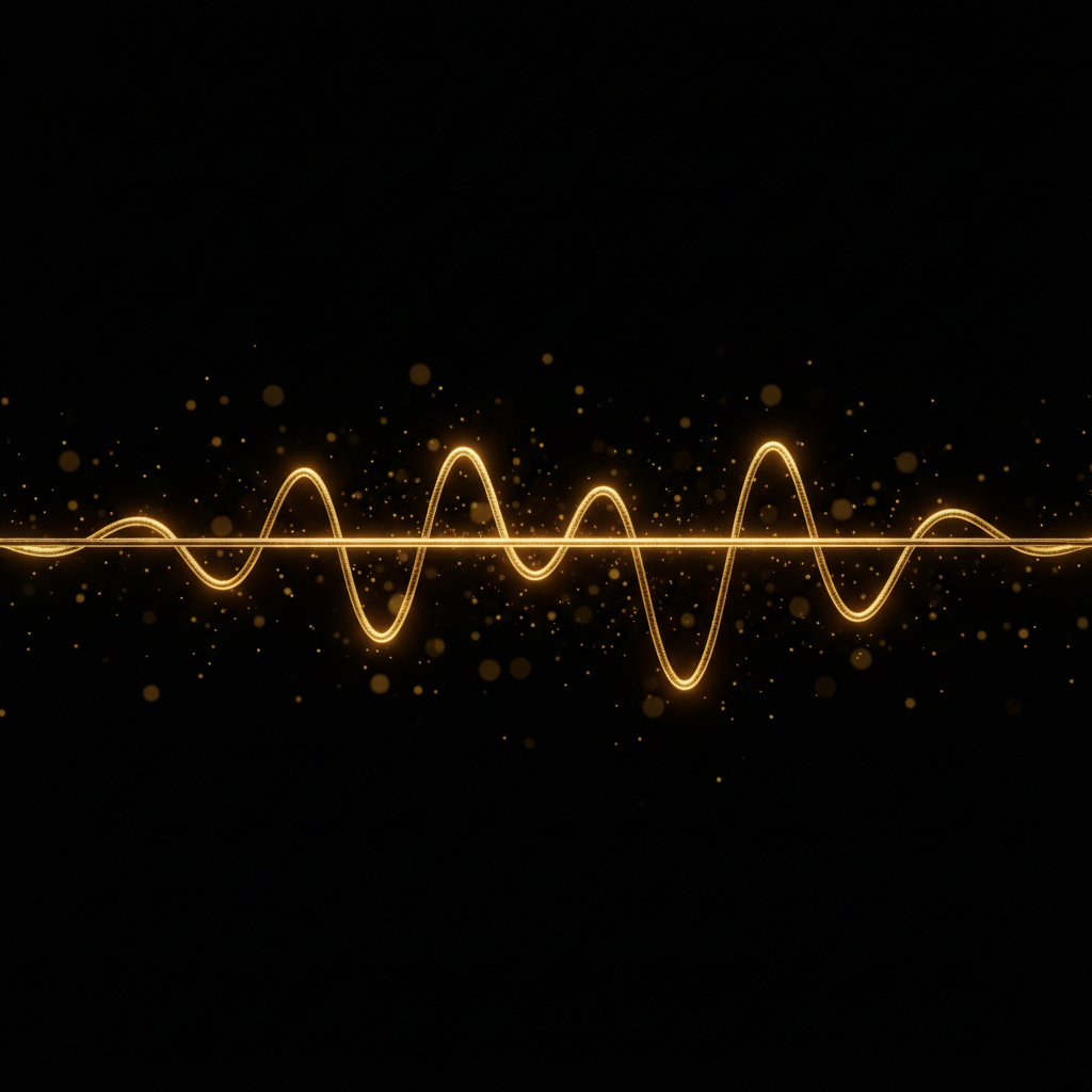 Golden violin string vibrating against black backdrop