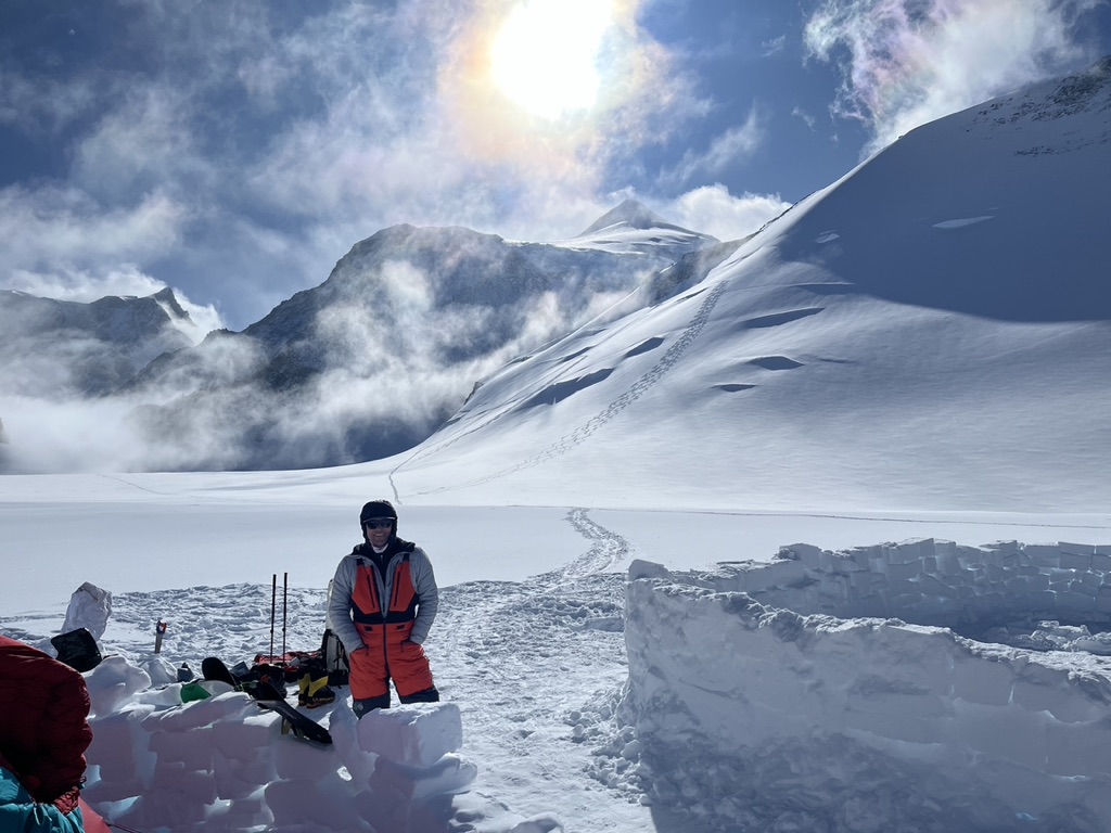 Arctic glacier calving face viewed from expedition vessel Ulla Rinman, Svalbard