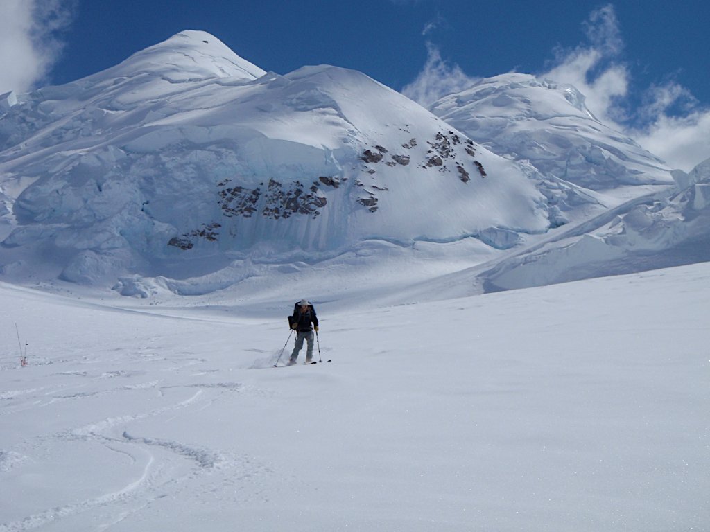 Couloir entrance above Svalbard Arctic sea, guided ski mountaineering expedition