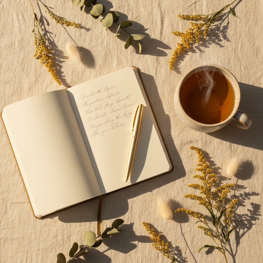 Journal and tea for self-reflection