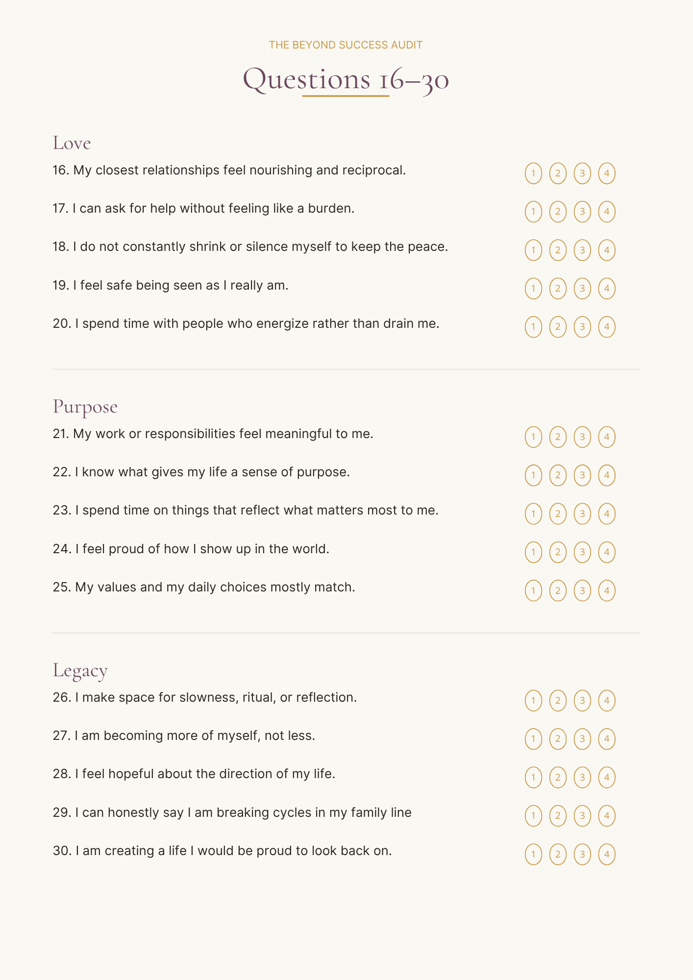 Beyond Success Audit questions
