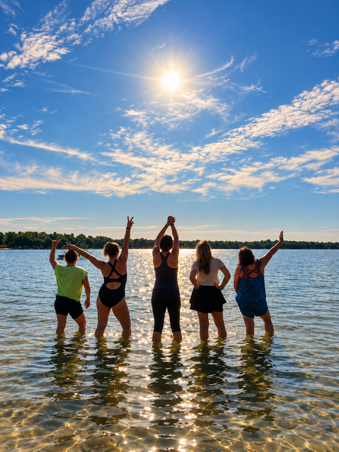 Women in water at sunset