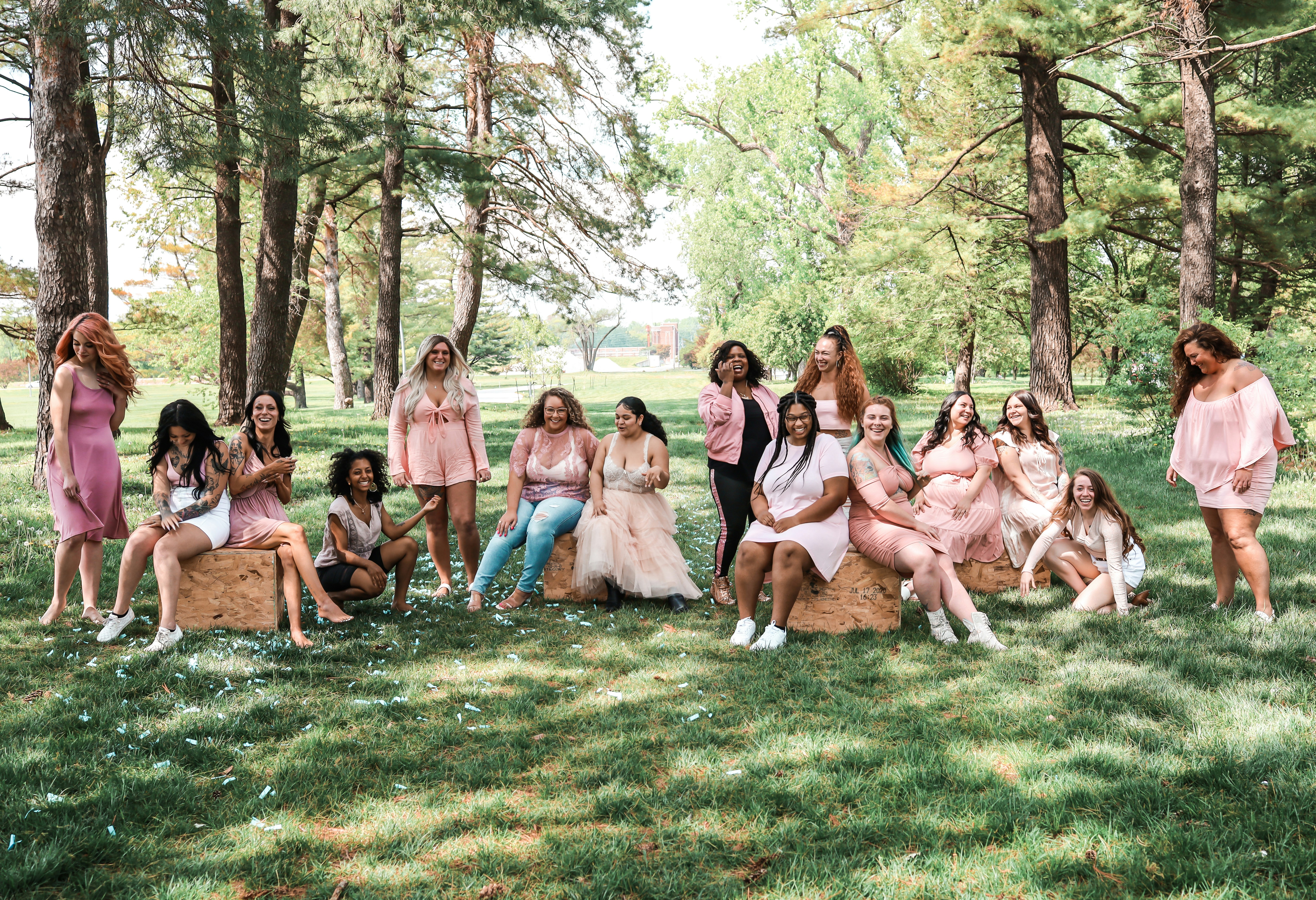 Women gathered together at golden hour