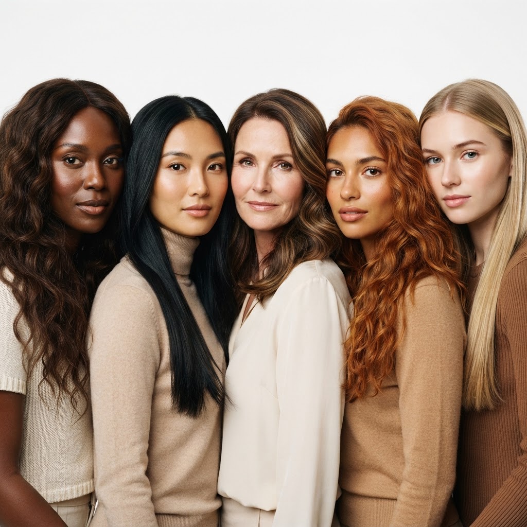 Five women with diverse hair textures wearing One Press extensions