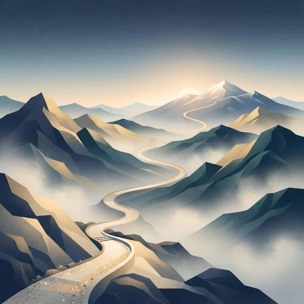 Mountain path through mist  -  financial journey
