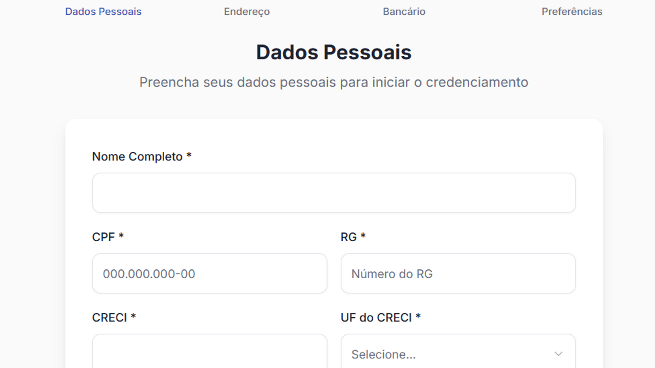 Motor validação CRECI + CPF template preview