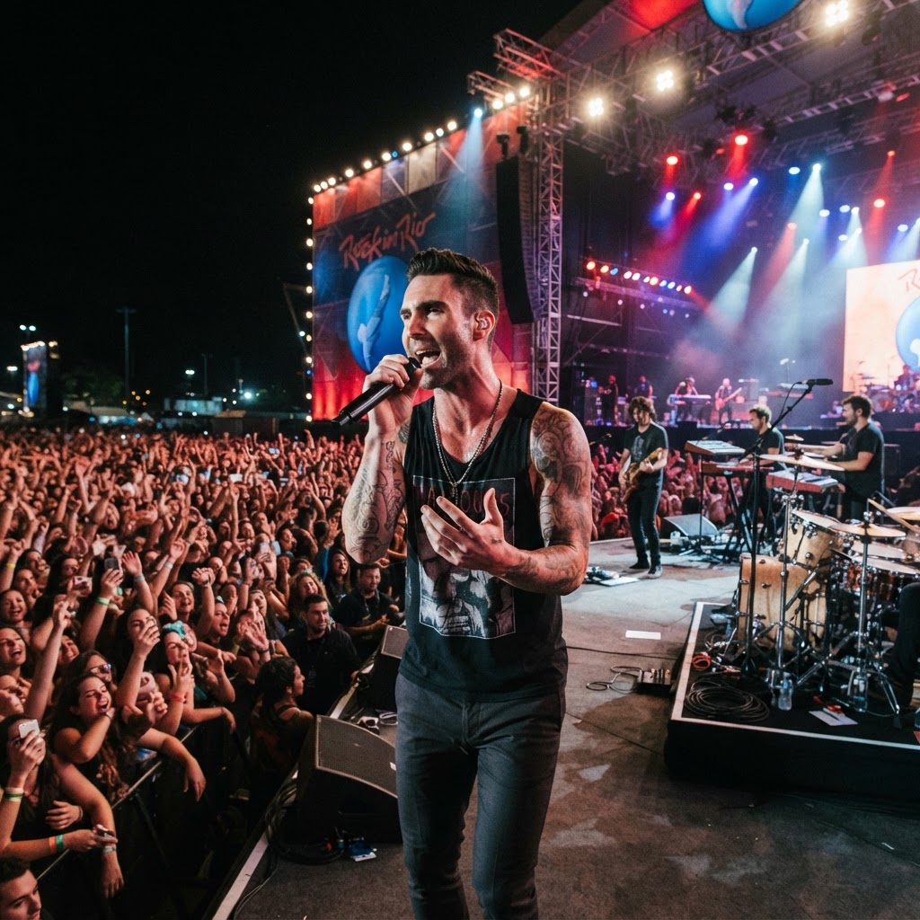 Maroon 5, em 28� show no Brasil, faz o arroz com feij�o que o brasileiro ama no Rock in Rio