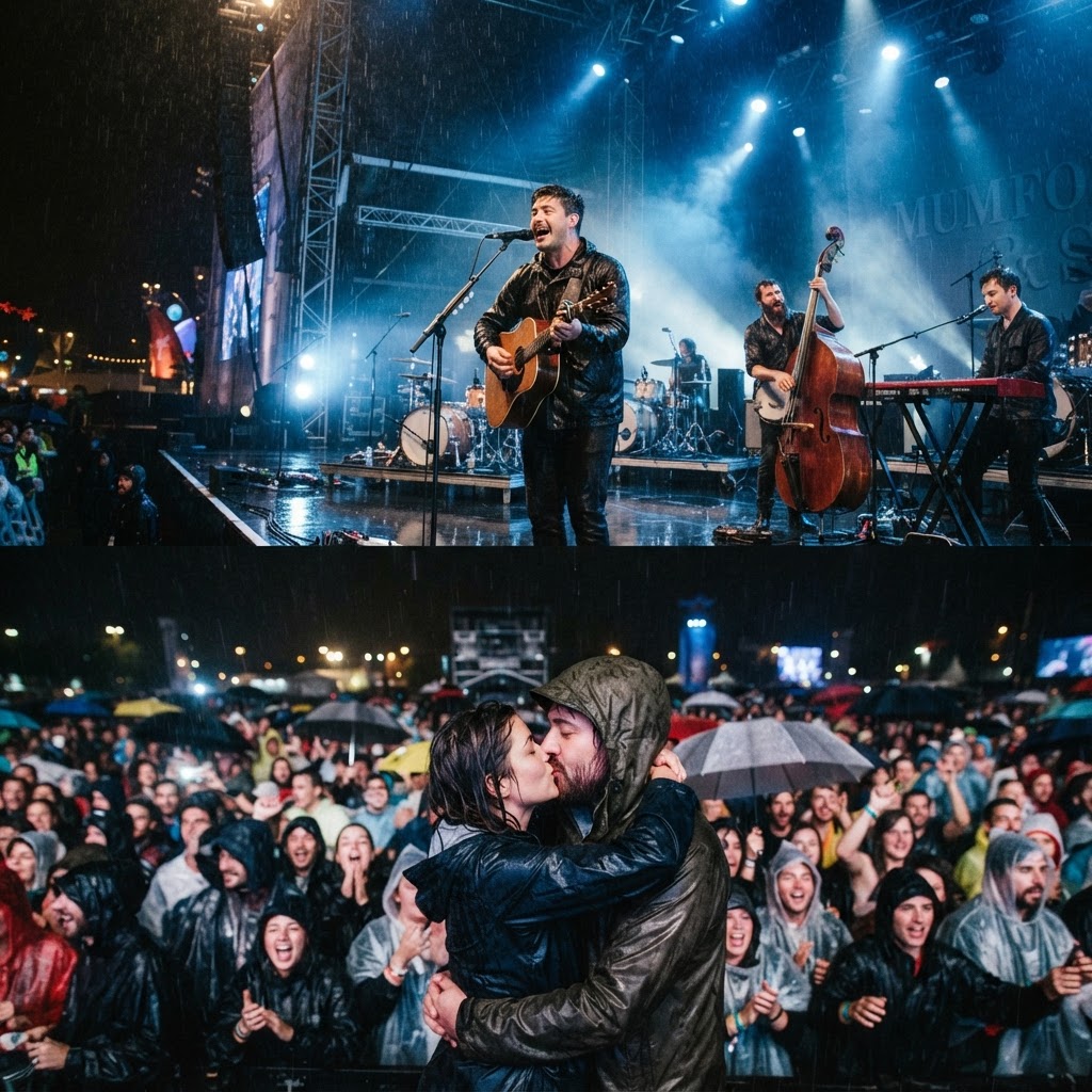 Mumford and Sons faz folk rom�ntico para casais sob chuva no Rock in Rio